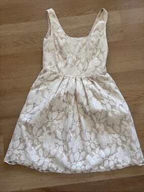Social Bridesmaids Cream Floral Lace Sleeveless Pleated Dress